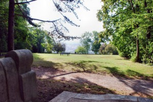 Blick von der Morelli-Bank über die Lichtung im Bismarckwäldchen auf die Stadt. (Foto: Willi Dürrnagel)